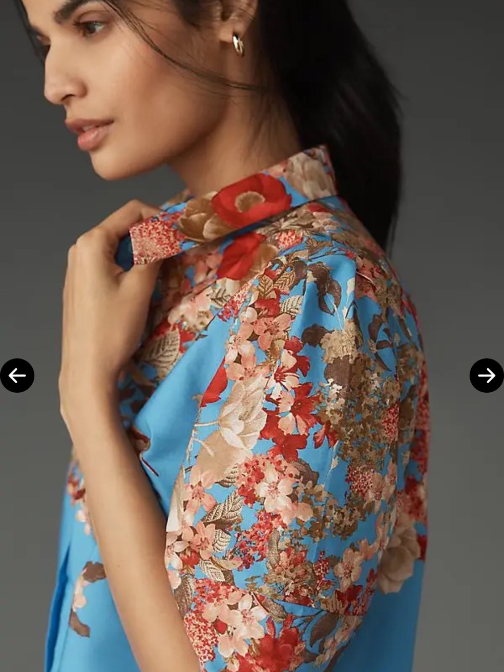 New Maeve women’s Blue Floral lantern Short-Sleeve Collared Top sz large cotton - Picture 1 of 10